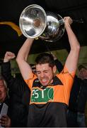 2 November 2014; Austin Stacks captain Barry Shanahan lifts the Bishop Moynihan Cup after the game. Kerry County Senior Football Championship Final Replay, Austin Stacks v Mid Kerry, Fitzgerald Stadium, Killarney, Co. Kerry. Picture credit: Brendan Moran / SPORTSFILE