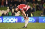 2 November 2014; Derry City's Danny Ventre at the final whistle after defeat. FAI Ford Cup Final, Derry City v St Patrick's Athletic, Aviva Stadium, Lansdowne Road, Dublin. Picture credit: Pat Murphy / SPORTSFILE