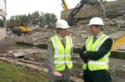 17 May 2007; IRFU Chief Executive Philip Browne in conversation with John Delaney, left, Chief Executive of the FAI, as demolition work commenced on the Lansdowne Road Stadium. Lansdowne Road Stadium, Dublin. Picture credit: Pat Murphy / SPORTSFILE