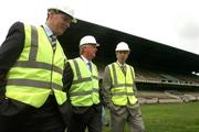 17 May 2007; Mr John O’Donoghue, TD, Minister for Arts, Sport and Tourism, centre, with IRFU Chief Executive Philip Browne, left, and John Delaney, Chief Executive of the FAI, visit Lansdowne Road Stadium before work commenced on its demolition. Lansdowne Road Stadium, Dublin. Picture credit: Pat Murphy / SPORTSFILE
