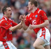 20 May 2007; Louth's Ronan Carroll, right, celebrates with team-mate Shane Lennon after scoring his side's first goal. Bank of Ireland Leinster Senior Football Championship, Louth v Wicklow, Croke Park, Dublin. Picture credit: Brian Lawless / SPORTSFILE