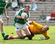 20 May 2007; Daryl Keegan, Fermanagh, taken down by Michael O'Neill, in the penalty area Tyrone. ESB Ulster Minor Football Championship Quarter-Final, Fermanagh v Tyrone, St Tighearnach's Park, Clones, Co Monaghan. Picture credit: Oliver McVeigh / SPORTSFILE