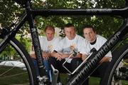 22 May 2007; Today Ireland's 2007 cricket world cup coach Adrian Burrell, left, Dublin manager Paul 'Pillar' Caffrey, centre, and Clare All-Star goalkeeper Davy Fitzgerald, joined together to encourage people to get on their bikes and help raise Ä1million for the Irish Cancer Society and the Lance Armstrong Foundation when Tony Griffin finishes his 7,000km cycle with an Irish leg. Grand Canal, Mespil Road, Dublin. Photo by Sportsfile  *** Local Caption ***