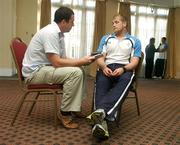 22 May 2007; Ireland's Jamie Heaslip is interviewed after a press conference ahead of their game against Argentina. Ireland Rugby Press Conference, Panamericano Hotel, Buenos Aires, Argentina. Picture credit: Pat Murphy / SPORTSFILE