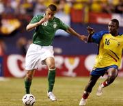 23 May 2007; Joseph O'Cearuill, Republic of Ireland, in action against Walter Ayovi, Ecuador. US Cup, Republic of Ireland v Ecuador, Giants Stadium, Meadowlands Sports Complex, New Jersey, USA. Picture credit: David Maher / SPORTSFILE
