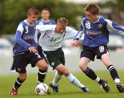 25 May 2007; Michael Rafter, Republic of Ireland A, in action against James Moore, left, and Aaron Burns, Northern Ireland A. U15 Celtic Tri-Nations Tournament, Home Farm FC, Whitehall, Dublin. Picture credit: Brian Lawless / SPORTSFILE