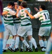 25 May 2007; Tadhg Purcell, 2nd from left, Shamrock Rovers, celebrates with team-mates, from left, Ger Rowe, Ian Ryan and Dave O'Connor after scoring his second goal. eircom League of Ireland, Premier Division, Drogheda United v Shamrock Rovers, United Park, Drogheda, Co. Louth. Photo by Sportsfile
