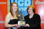 24 May 2006; Cork footballer and camogie All-Star Rena Buckley, left, is presented with the &quot;Dr. Tony O'Neill Sports Person of the Year&quot; Award by Mrs Marjorie Fitzpatrick, sister of the late Dr. Tony O'Neill, at the UCD Budweiser Sports Achievement Awards 2007. Over 450 students were honoured at the awards for their sporting achievements on behalf of the University over the last 12 months. UCD sportsmen and women from 26 different sports clubs were presented with specially commissioned medals by the UCd Vice President for Students, Dr. Martin Butler. Astra Hall, UCD Students Centre, Belfield, Dublin. Picture credit: Brendan Moran / SPORTSFILE