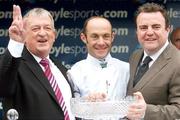 26 May 2007; Winning connections, from left, trainer Geoffrey Huffer, jockey Olivier Peslier and owner Phil Cunningham celebrate after Cockney Rebel won the Boylesports Irish 2,000 Guineas. Curragh Racecourse, Co. Kildare. Picture credit: Brendan Moran / SPORTSFILE