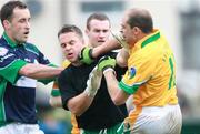 27 May 2007; London's Brian McBrearty clashes with Leitrim's Declan Maxwell as Martin Kennedy, London, runs in to help his team-mate. Bank of Ireland Connacht Senior Football Championship, London v Leitrim, Emerald Gaelic Grounds, Ruislip, London, England. Picture credit: Russell Pritchard / SPORTSFILE