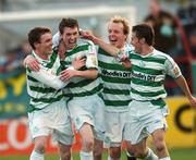 29 May 2007; Ger Rowe, second from left, Shamrock Rovers, celebrates after scoring his side's second goal with team-mate's Dave Cassidy, Ian Ryan and Derek Pender. eircom League of Ireland, Premier Division, Shamrock Rovers v Cork City, Tolka Park, Dublin. Picture credit: David Maher / SPORTSFILE