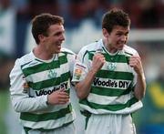 29 May 2007; Ger Rowe, right, Shamrock Rovers, celebrates after scoring his side's second goal with team-mate Derek Pender. eircom League of Ireland, Premier Division, Shamrock Rovers v Cork City, Tolka Park, Dublin. Picture credit: David Maher / SPORTSFILE