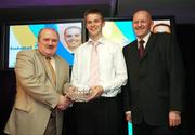 26 May 2007; Paul Dick, St Malachy's, Belfast, Co. Antrim, receives the Men's Underage Coach of the Year award, on behalf of Adrian Fulton, from John Landy, left, and Tony Colgan, President of Basketball Ireland. Basketball Ireland Annual Awards 2007, Citywest Hotel, Conference, Leisure & Golf Resort, Saggart, Co Dublin. Picture credit: Brendan Moran / SPORTSFILE