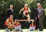 29 May 2007; Ireland's top athletes Derval O'Rourke and David Gillick with H.E. Mr Hayashi, Japanese Ambassador to Ireland, Leo Crawford, back left, Chairman of Spar Ireland, John Clohisey, second from right, Spar Ireland, Yukie Kitagawa, age 11, front left, and Mitsue Kitagawa, age 8, front right, at a SPAR Media Conference ahead of the 11th IAAF World Championships. The 11th IAAF World Championships in Athletics 2007 will be held at Osaka, Japan, for nine days from the 24th August to the 2nd September 2007. Merrion Square Park, Dubin. Picture credit: David Maher / SPORTSFILE