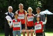 29 May 2007; Ireland's top athletes Derval O'Rourke and David Gillick with H.E. Mr. Hayashi, Ambassador of Japan to Ireland, with Leo Crawford, far left, Chairman of Spar Ireland, and Yukie Kitagawa, age 11, front left, and Mitsue Kitagawa, age 8, front right, at a SPAR Media Conference ahead of the 11th IAAF World Championships. The 11th IAAF World Championships in Athletics 2007 will be held at Osaka, Japan, for nine days from the 24th August  to the 2nd September 2007. Merrion Square Park, Dubin. Picture credit: David Maher / SPORTSFILE