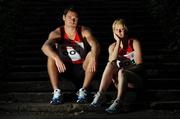 29 May 2007; Ireland's top athletes Derval O'Rourke and David Gillick at a SPAR Media Conference ahead of the 11th IAAF World Championships. The 11th IAAF World Championships in Athletics 2007 will be held at Osaka, Japan, for nine days from the 24th August  to the 2nd September 2007. Merrion Square Park, Dubin. Picture credit: David Maher / SPORTSFILE
