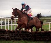 16 January 2000; Banreme, with Joey Elliott up, jumps the last on the way to winning the Teal Extended Handicap Hurdle at Fairyhouse Racecourse in Meath. Photo by Ray McManus/Sportsfile