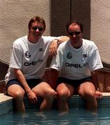 30 March 1999; Republic of Ireland's Stephen McPhail and manager Brian Kerr relax beside the pool at their team hotel in Kano, Nigeria, at the 1999 FIFA World Youth Championship Finals. Photo by David Maher/Sportsfile
