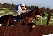 8 January 2000; Buck Rogers, with Ken Whelan up, clears the last from Fiddlers Tune, with Conor O'Dwyer up, hidden, on their way to winning the Pierse Leopardstown Handicap Chase at Leopardstown Racecourse in Dublin. Photo by Damien Eagers/Sportsfile