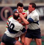 29 January 2000; Craig Pierce of Bective Rangers is tackled by Lionel Mahon, 10, and Bobby Baggott of Wanderers during the AIB All-Ireland League Division 2 match between Wanderers RFC and Bective Rangers FC at Lansdowne Road in Dublin. Photo by Damien Eagers/Sportsfile