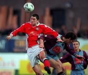 2 January 2000; Colin Hawkins of St Patrick's Athletic in action against Fergal Coleman of Drogheda United during the Eircom League Premier Division match between St Patrick's Athletic and Drogheda United at Richmond Park in Dublin. Photo by David Maher/Sportsfile