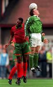 29 May 1996; David Connolly of Republic of Ireland in action against Helder Cristovao of Portugal during the International  Friendly match between Republic of Ireland and Portugal at Lansdowne Road in Dublin. Photo by David Maher/Sportsfile