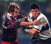 17 December 1999; Shane Horgan of Leinster in action against Richard Pool-Jones of Stade Francais during the Heineken European Cup Pool 1 Round 4 game between Leinster and Stade Francais at Donnybrook in Dublin. Photo by Brendan Moran/Sportsfile
