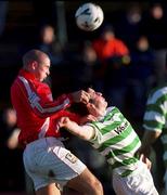 9 January 2000; Derek Coughlan of Cork City in action against Brian Byrne of Shamrock Rovers during the Harp Larger FAI Cup Second Round match between Shamrock Rovers and Cork City at Morton Stadium in Santry, Dublin. Photo by David Maher/Sportsfile