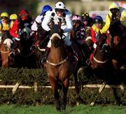 8 January 2000; Greenstead, with Paul Carberry up, clears the first during the Ladbrook Hurdle at Leopardstown Racecourse in Dublin. Photo by Ray McManus/Sportsfile