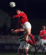 21 January 2000; James Keddy of Shelbourne in action against Brian Byrne of Shamrock Rovers during the Eircom League Premier Division match between Shelbourne and Shamrock Rovers at Tolka Park in Dublin. Photo by David Maher/Sportsfile