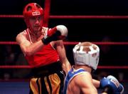 22 January 2000; Kevin Cumiskey of Tralee, left, in action against James Moore of Arklow during their Irish National Boxing Championships Welterweight Semi-Final at the National Stadium in Dublin. Photo by Ray Lohan/Sportsfile