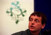 19 January 2000; Liam Hennessy during a press conference, at Lansdowne Road in Dublin, where he was announced at the Irish Rugby Football Union National Director of Fitness. Photo by Brendan Moran/Sportsfile
