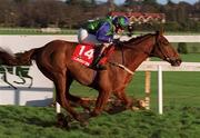 8 January 2000; Mantles Prince, with Fran Berry up, after jumping the last on their way to winning the Ladbroke Hurdle at Leopardstown Racecourse in Dublin. Photo by Damien Eagers/Sportsfile