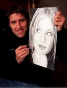 20 January 2000; St Patrick's Athletic player Marcus Hallows poses at his home in Dublin with his drawing of musician Geri Haliwell. Photo by David Maher/Sportsfile