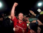 8 January 2000; Munster captain Mick Galwey celebrates his side's victory following the Heineken Cup Pool 4 Round 5 match between Munster and Saracens at Thomond Park in Limerick. Photo by Brendan Moran/Sportsfile