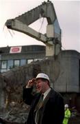 17 January 2000; Liam Mulvihill, Director General of the GAA, watches as the remains of the Hogan Stand is demolished to make way for the beginning of construction on a new stand at Croke Park in Dublin. Photo by Brendan Moran/Sportsfile