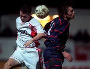 11 January 2000; Ollie Neary of Galway United in action against Trevor Molloy of St Patrick's Athletic during the Harp Larger FAI Cup Second Round Replay match between St Patrick's Athletic and Galway United at Richmond Park in Dublin. Photo by David Maher/Sportsfile