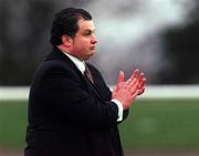 16 January 2000; St Patrick's Athletic manager Pat Dolan applauds his side's supporters following defeat in the Eircom League Premier Division match between Shamrock Rovers and St Patrick's Athletic at Morton Stadium in Santry, Dublin. Photo by David Maher/Sportsfile