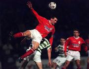 21 January 2000; Pat Scully of Shelbourne in action against Graham Lawlor of Shamrock Rovers during the Eircom League Premier Division match between Shelbourne and Shamrock Rovers at Tolka Park in Dublin. Photo by Damien Eagers/Sportsfile