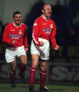 21 January 2000; Paul Doolin of Shelbourne celebrates after scoring his side's second goal during the Eircom League Premier Division match between Shelbourne and Shamrock Rovers at Tolka Park in Dublin. Photo by David Maher/Sportsfile