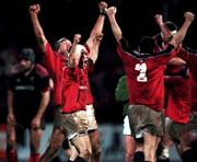 8 January 2000; Munster's Peter Stringer celebrates victory during the Heineken Cup Pool 4 Round 5 match between Munster and Saracens at Thomond Park in Limerick. Photo by Ray Lohan/Sportsfile