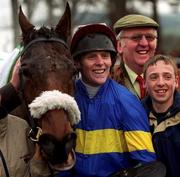 27 December 1999; Jockey Robbie McNally with Inis Cara after winning the Paddy Power Handicap Steeplechase at Leopardstown Racecourse in Dublin. Photo by Matt Browne/Sportsfile