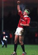 8 January 2000; Ronan O'Gara of Munster celebrates as his successful conversion to give Munster a one point win during the Heineken Cup Pool 4 Round 5 match between Munster and Saracens at Thomond Park in Limerick. Photo by Ray Lohan/Sportsfile