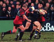 7 January 2000; Shane Horgan of Leinster in action against Tommy Hayes of Glasglow Caledonians during the Heineken Cup Pool 1 Round 5 match between Leinster and Glasgow Caledonians at Donnybrook in Dublin. Photo by David Maher/Sportsfile