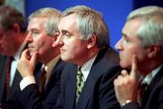 26 January 2000; An Taoiseach Bertie Ahern T.D., with his cabinet colleagues, Charlie McCreevy, TD., Minister for Finance, left, and Dr Jim McDaid TD., Minister for Sport, Tourism & Recreation speaking at the announcement that the Government is to proceed immediately with plans to build a &quot;Campus of Sporting Excellence&quot;- to be called Sports Campus Ireland- which will have as its centrepiece an 80,000 all seated National Stadium capable of accomodating all field sports at a cost of £281 million. Photo by Brendan Moran/Sportsfile