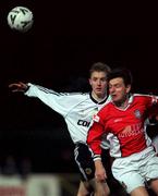 21 January 2000; Martin Russell of St Patrick's Athletic in action against Darragh Sheridan of Galway United during the Eircom League Premier Division match between St Patrick's Athletic and Galway United at Richmond Park in Dublin. Photo by Ray McManus/Sportsfile