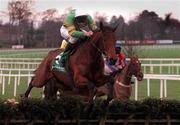 27 December 1999; Youlneverwalkalone, with Conor O'Dwyer up, jumps the last to win the Paddy Power Future Champions Novice Hurdle at Leopardstown Racecourse in Dublin. Photo by Matt Browne/Sportsfile