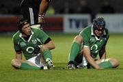29 May 2007; Ireland A's Jonny O'Connor and Kristian Ormsby pick themselves up. Barclays Churchill Cup, Ireland A v New Zealand Maori, Sandy Park, Exeter, England. Picture credit: Richard Lane / SPORTSFILE