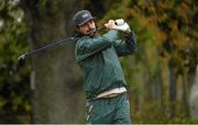 6 November 2014; South Africa's Victor Matfield tees off from the 10th during a visit to the Championship Course at Druids Glen Resort. Druids Glen, Newtownmountkennedy, Co. Wicklow. Picture credit: Pat Murphy / SPORTSFILE