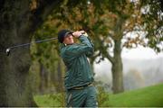 6 November 2014; South Africa's Jean de Villiers tees off from the 10th during a visit to the Championship Course at Druids Glen Resort. Druids Glen, Newtownmountkennedy, Co. Wicklow. Picture credit: Pat Murphy / SPORTSFILE